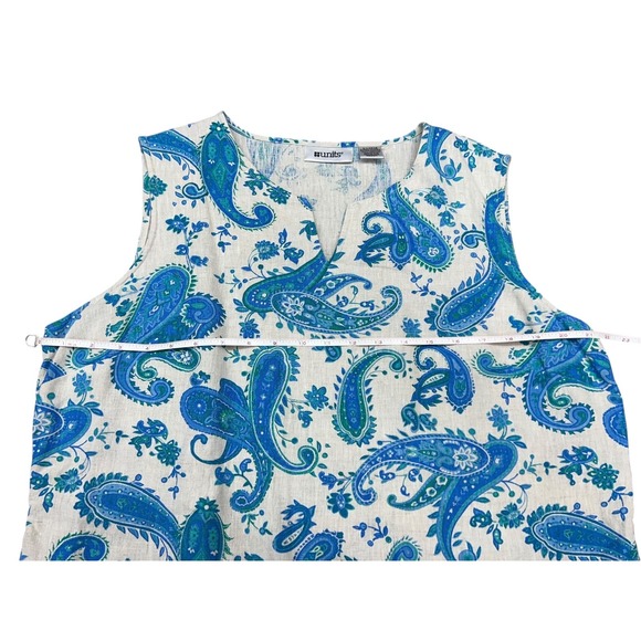 Women's 100% linen blue green taupe paisley‎ sleeveless top bust darts summer - Picture 4 of 8